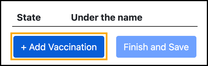 Screenshot showing the location of the Add Vaccination button.