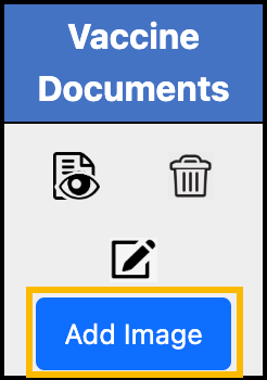 Screenshot of the Add Image button in Vaccine Documents for a self-reported vaccination.