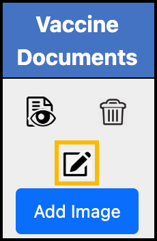 Screenshot of the edit icon in Vaccine Documents for a self-reported vaccination.