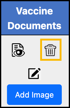 Screenshot of the trash icon in Vaccine Documents for a self-reported vaccination.