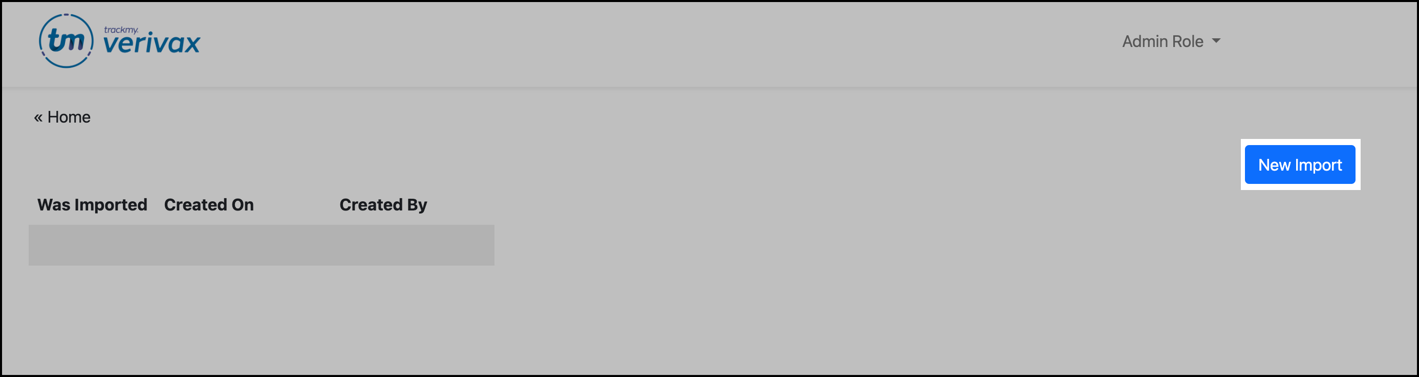 Screenshot of the New Import button on the Bulk User Import page.