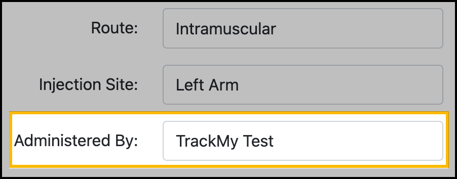 Screenshot of the vaccine administer name.