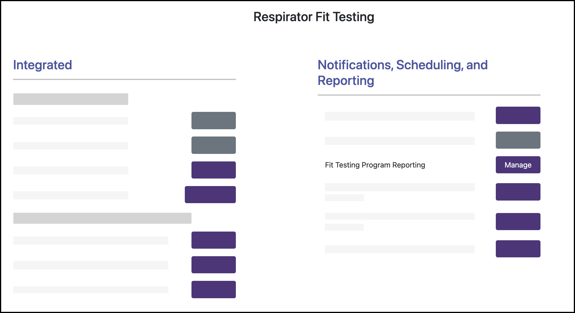 Screenshot highlighting the location of the Fit Test Reporting Manage button.