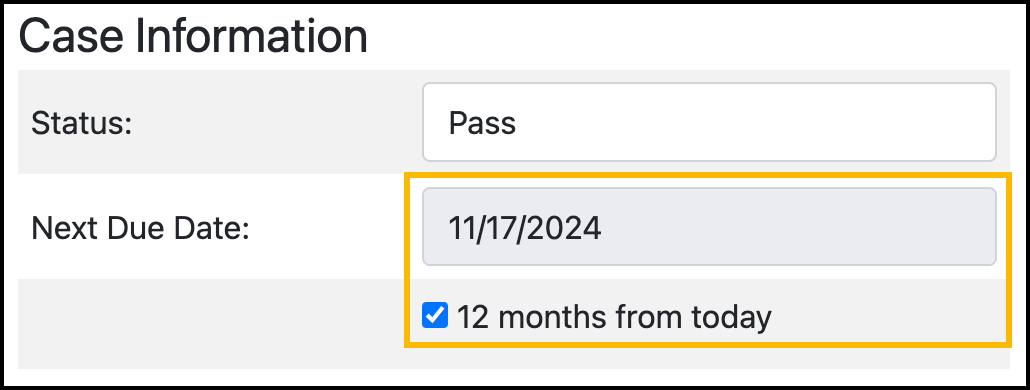 Screenshot of the next due date check box.