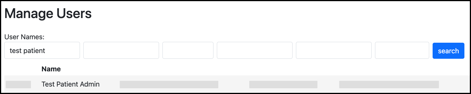 Screenshot of  a User Name search in Manage Users.