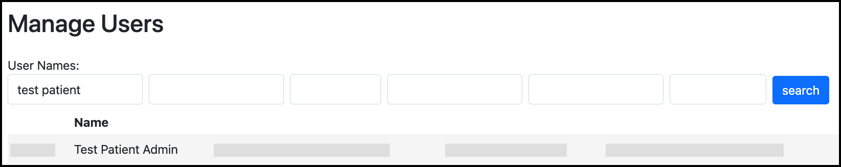 Screenshot of a User Name search in Manage Users.