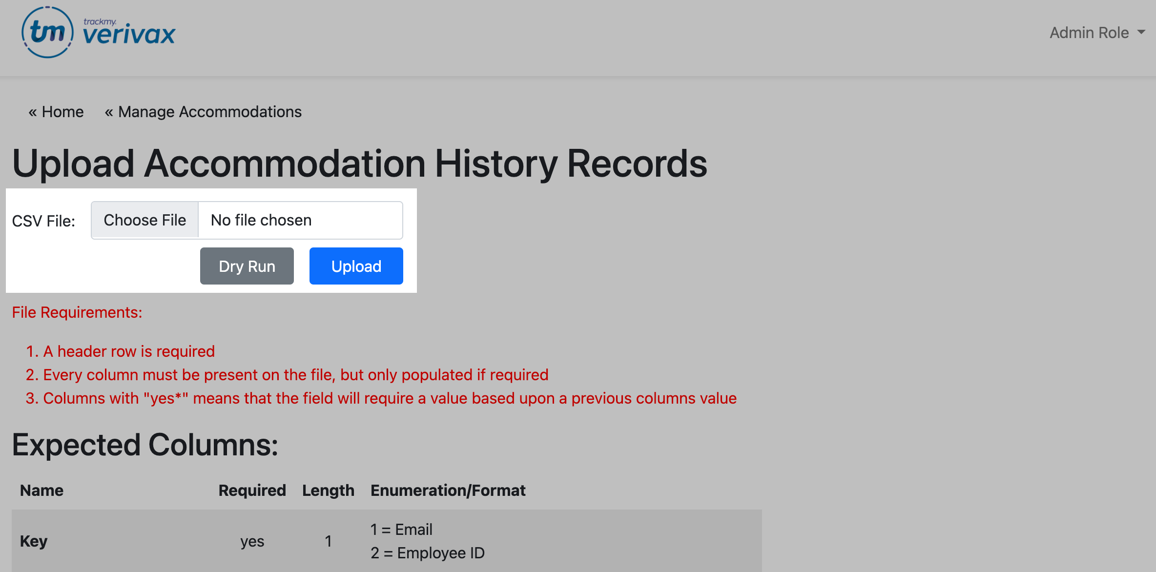 Upload UI for Bulk Accommodation History file.