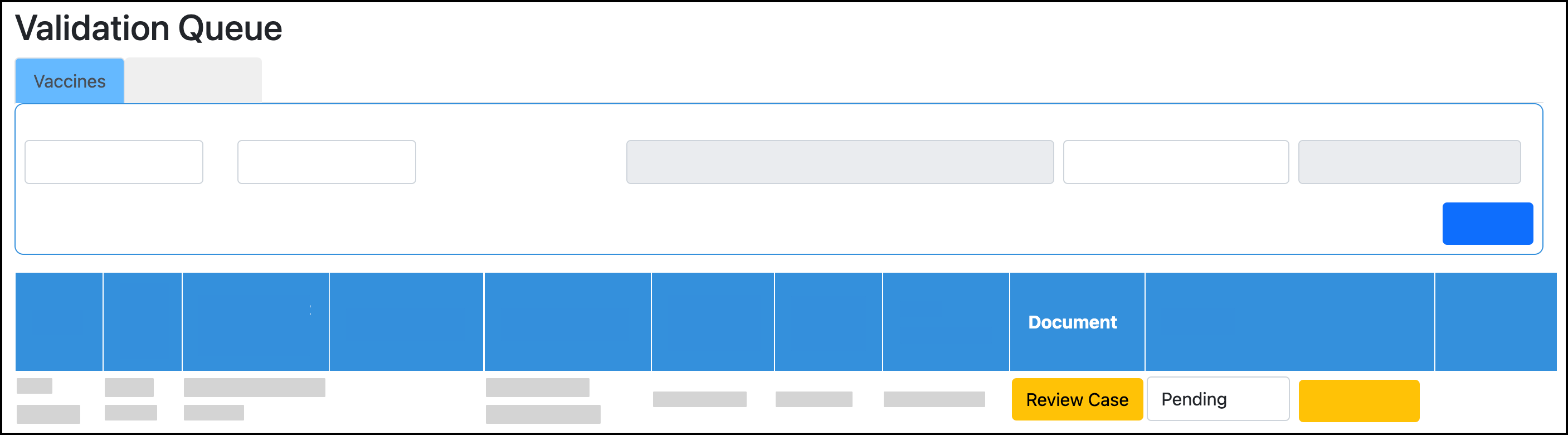 Screenshot highlighting the location of the Review Case button in the Validation Queue.