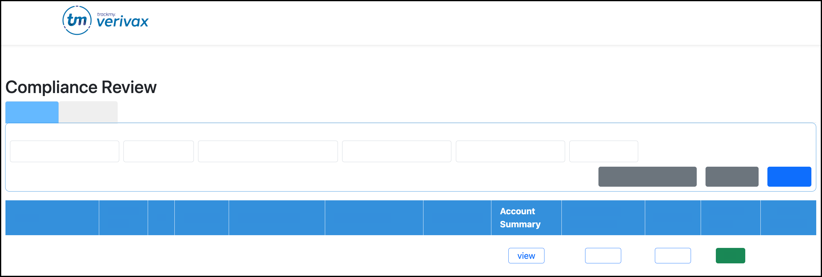 Screenshot showing the location of the View button for the Account Summary in the Compliance Review.