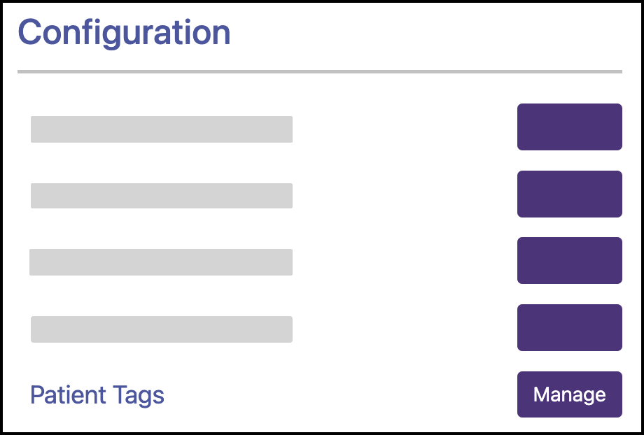 Screenshot showing the location of the Manage button for Patient Tags in Administation.