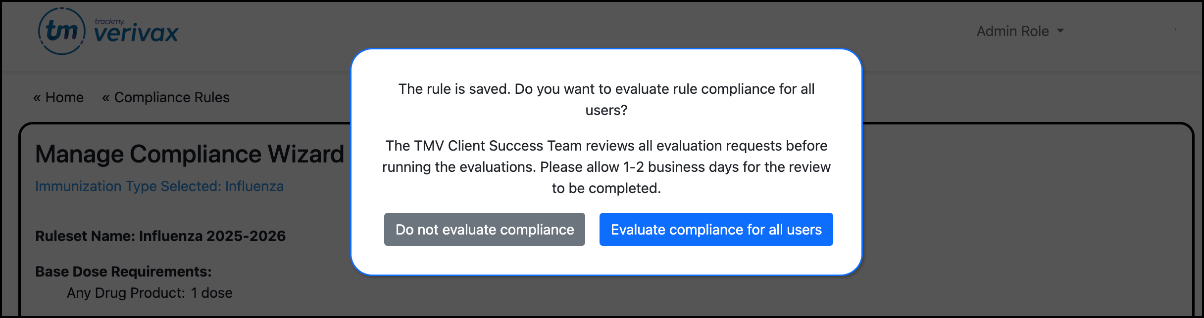 Screenshot of the Bulk Rule Re-evaluation Confirmation.