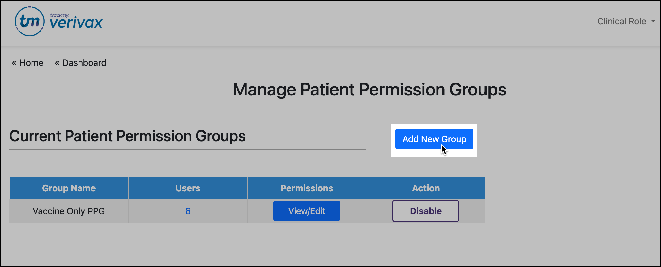 Screenshot of the Add New Group button in PPG Management.