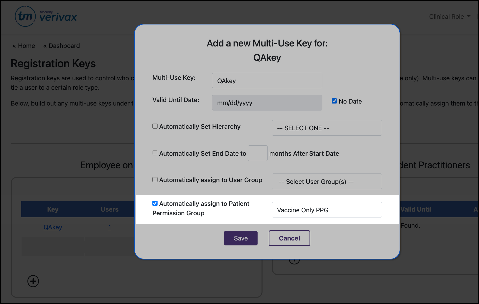 Screenshot of the PPG option in the Registration Key builder.