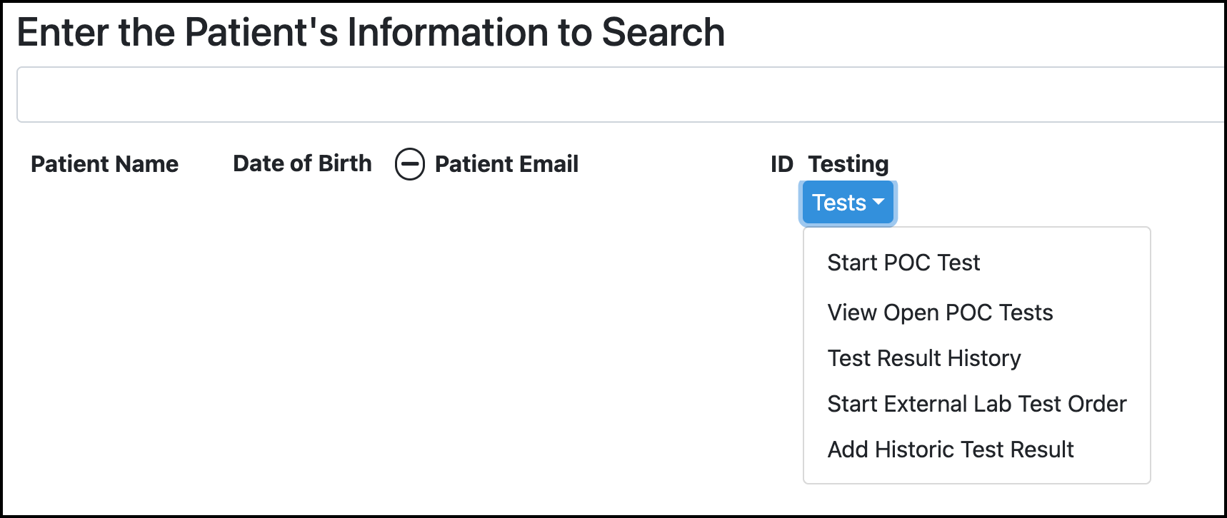 Clinical Tests dropdown with all workflows enabled..png