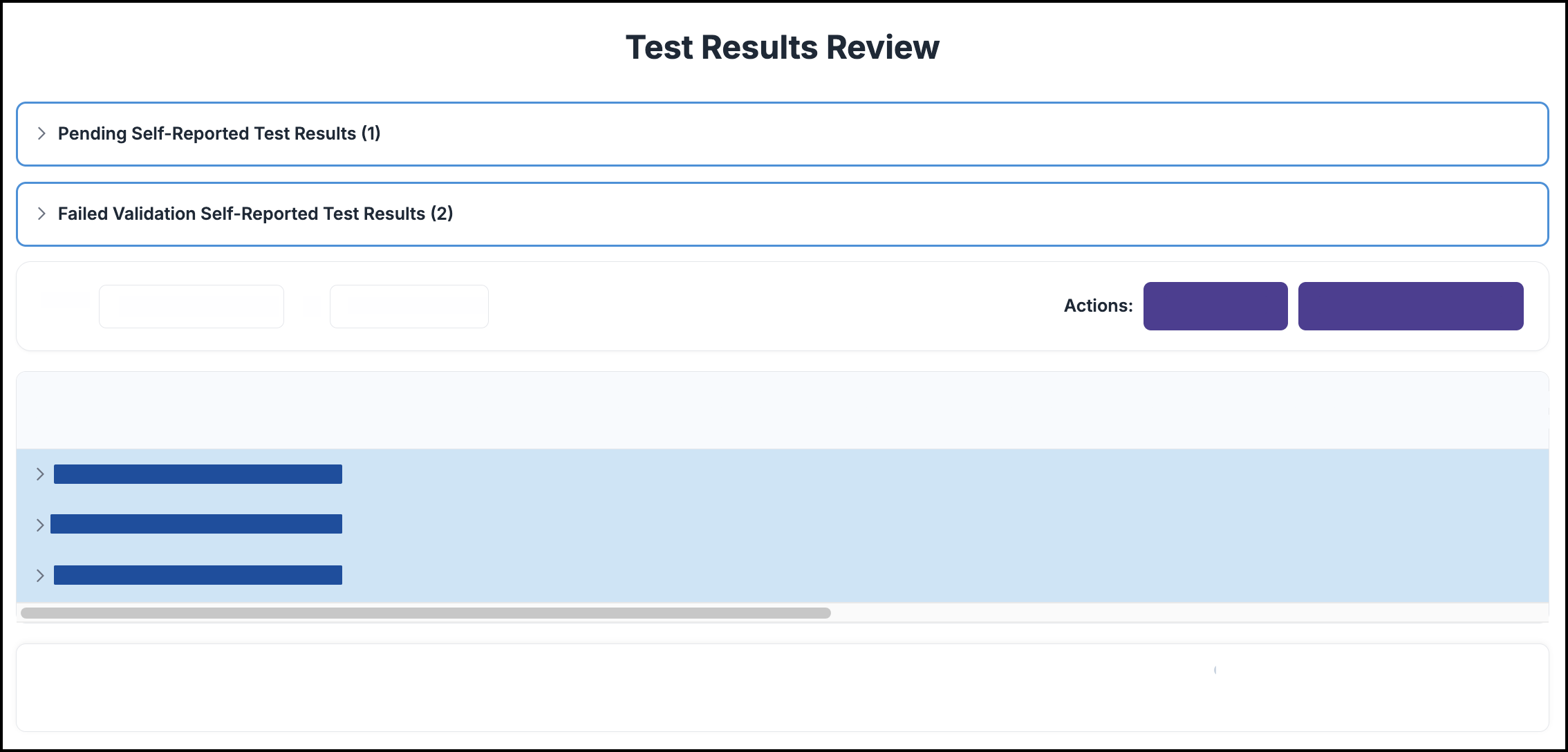 Screenshot highlighting the Pending and Failed test sections.