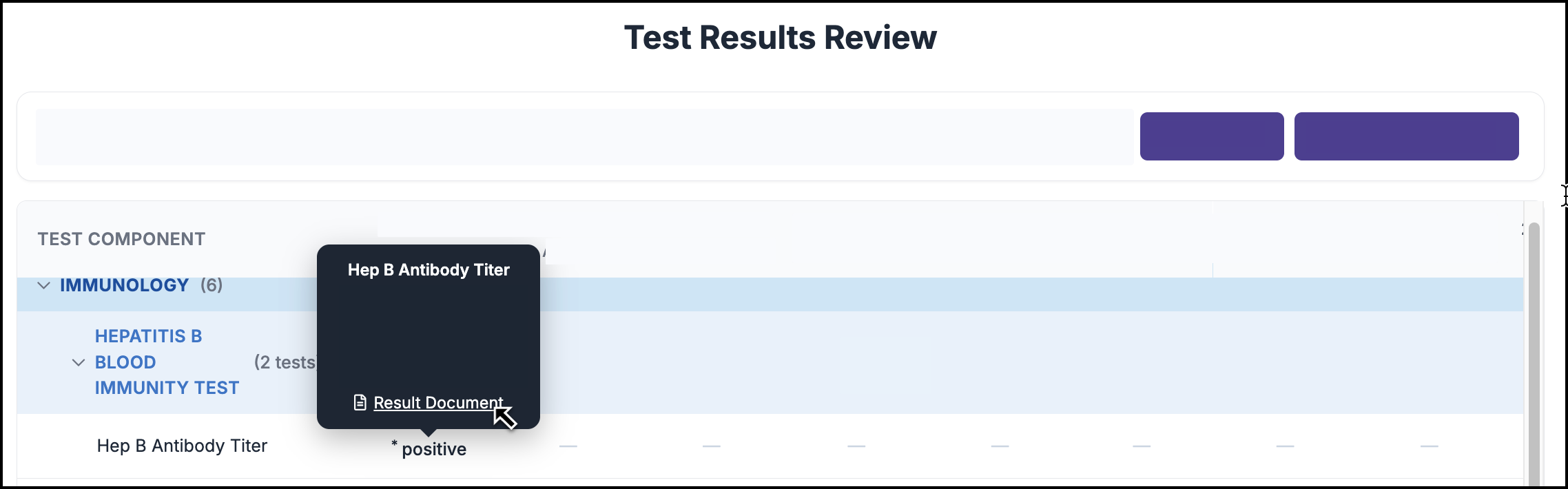 Result Details with Result Document example. Click the Result Document link to view it.